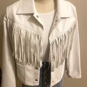 Dress in LALA faux white fringe leather jacket NWT sz Small